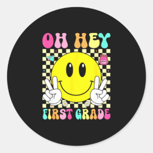 First grade retro smile face back to school first classic round sticker