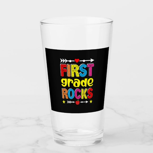 First Grade Rock Back To School Glass (Front)