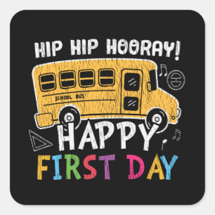 First Grade School Teacher Kids Back To School Bus Square Sticker