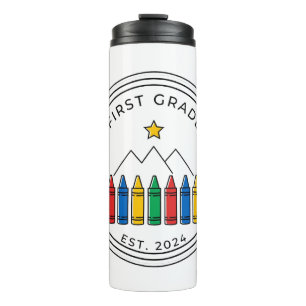 First Grade Shirt Crayon Forest Mountain Design Thermal Tumbler