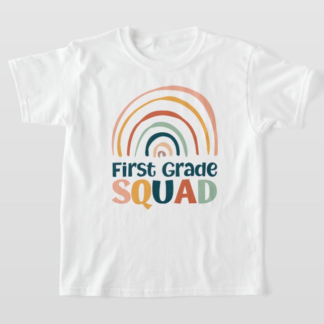 First Grade Squad colourful retro boho rainbow  T-Shirt (Laydown)