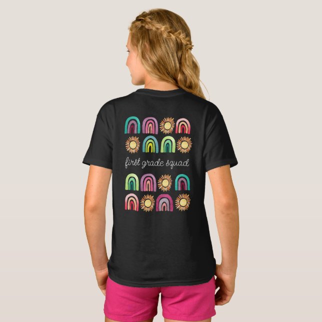 First Grade Squad Rainbow & Suns Back to School T-Shirt (Back Full)