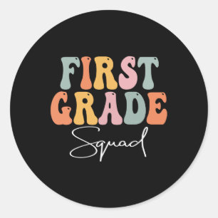 First Grade Squad Retro Groovy Vintage First Day O Classic Round Sticker
