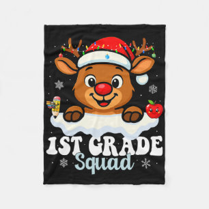 First Grade Squad Xmas Reindeer Teacher Christmas Fleece Blanket