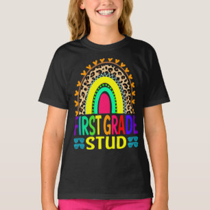First Grade Stud Rainbow Leopard Back To School T-Shirt