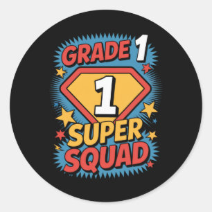First Grade Superhero Squad 1st Year Kids Back To Classic Round Sticker
