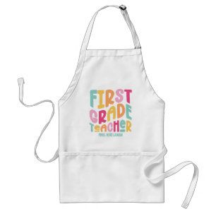 First Grade Teacher Colourful Text Standard Apron