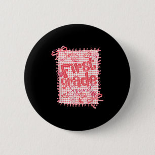 First Grade Teacher Coquette Bow Lemon First Day O 6 Cm Round Badge