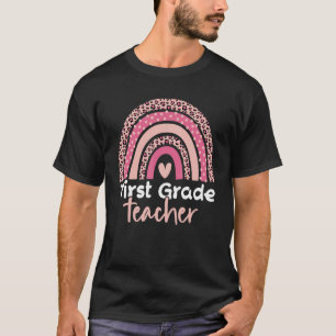 First Grade Teacher Cute Rainbow Leopard Print Wom T-Shirt