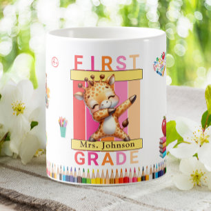First Grade Teacher Dabbing Giraffe Coffee Mug