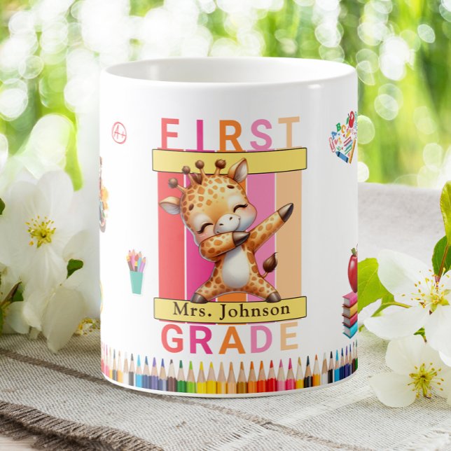 First Grade Teacher Dabbing Giraffe Coffee Mug (Creator Uploaded)