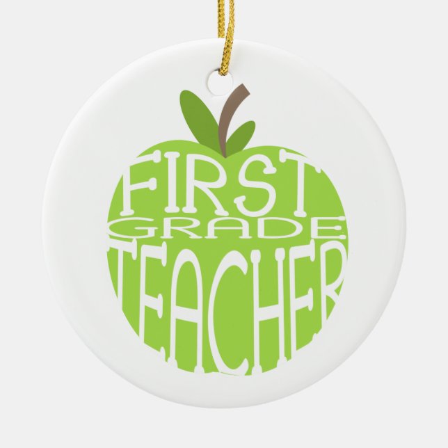 First Grade Teacher Green Apple Ornament (Front)