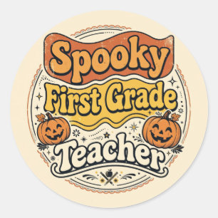 First Grade Teacher Halloween Shirt Spooky Teacher Classic Round Sticker