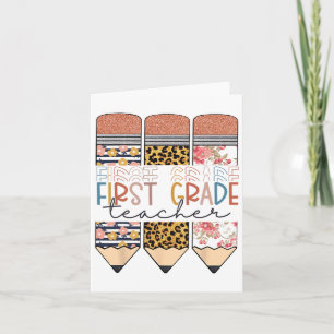 First Grade Teacher Leopard Pencil Happy First Day Card