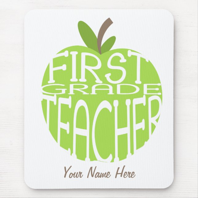 First Grade Teacher Mousepad - Green Apple (Front)