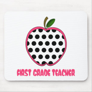 First Grade Teacher Polka Dot Apple Mouse Mat