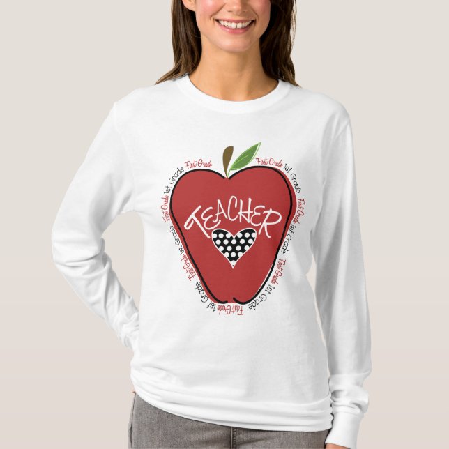 First Grade Teacher Red Apple T-Shirt (Front)
