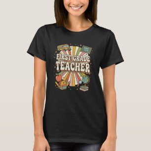 First Grade Teacher Retro Sunburst Groovy T-Shirt