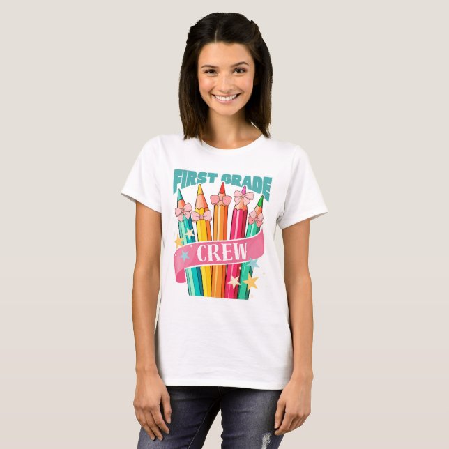 First Grade Teacher Student Pencils Design T-Shirt (Front Full)