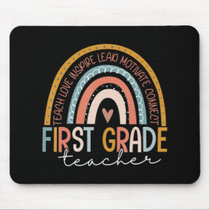 First Grade Teacher Teach Love Inspire Boho Rainbo Mouse Mat