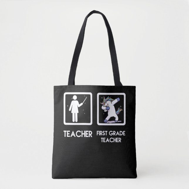 First Grade Teacher Unicorn Dabbing Funny Tote Bag (Front)