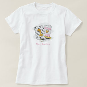 First Grade Teacher White Polka Dot Heart Coffee  T-Shirt