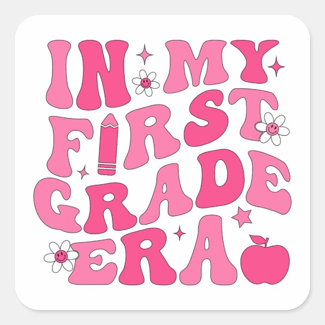 First Grade Teacher Women Cute 1st Grade Era Pink Square Sticker (Front)