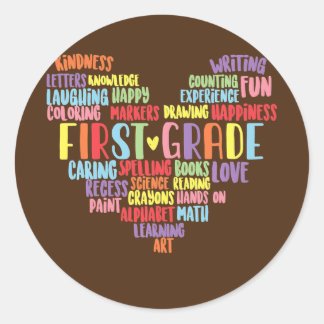 First Grade Teacher Words Heart  Classic Round Sticker