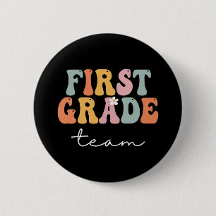 First Grade Team Retro Groovy Vintage First Day Of 6 Cm Round Badge