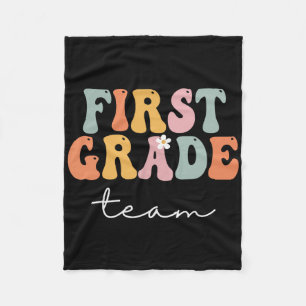 First Grade Team Retro Groovy Vintage First Day Of Fleece Blanket