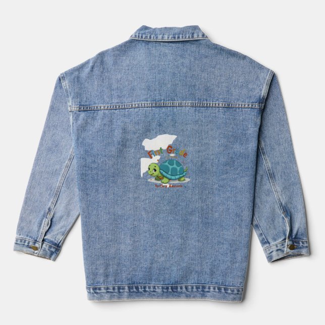 First Grade Turtle-y Awesome 1st Grade Back to Sch Denim Jacket (Back)