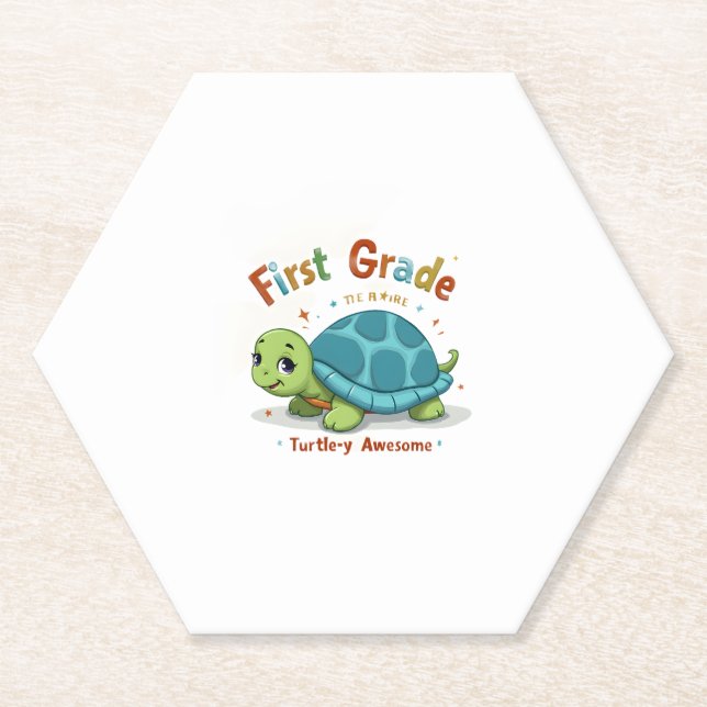 First Grade Turtle-y Awesome 1st Grade Back to Sch Paper Coaster (Front)