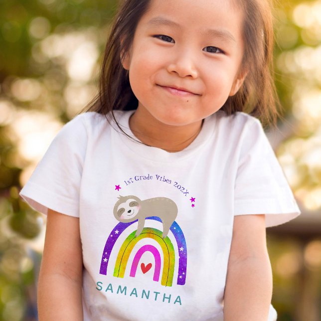 First Grade Vibes Cute Sloth Rainbow Custom Grade T-Shirt (Creator Uploaded)