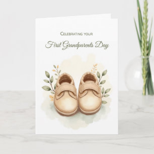 First Grandparents Day Boy Watercolor Baby Shoes Card