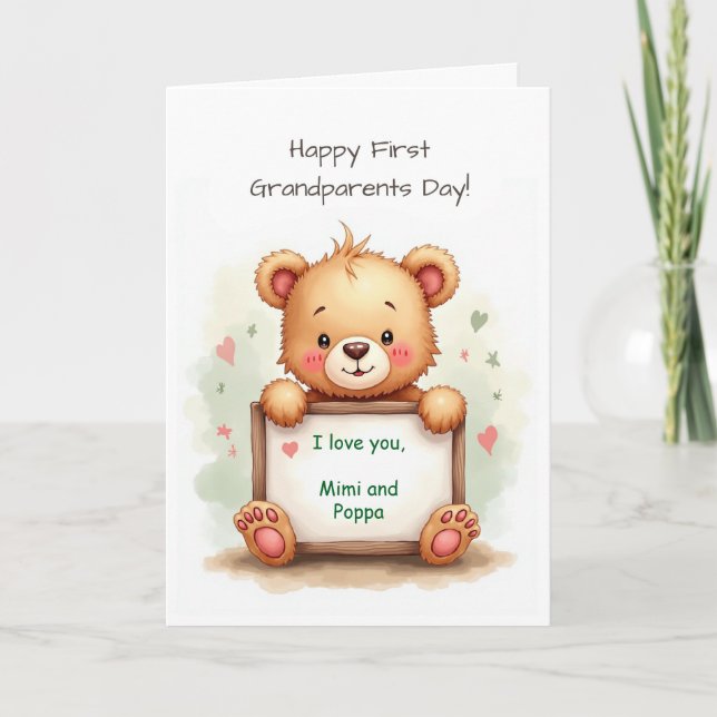 First Grandparents Day Gender Neutral Cute Bear Card (Front)