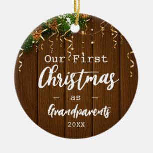 First Grandparents Merry Christmas  Lights Photo Ceramic Tree Decoration