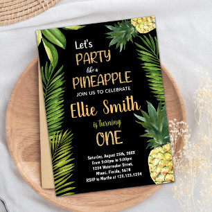 First Green Pineapple Birthday Invitations