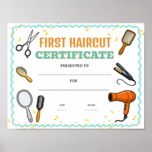 First haircut certificate award editable poster