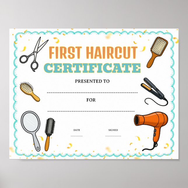 First haircut certificate award editable poster (Front)
