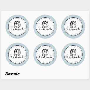 First haircut rainbows and polka dots milestone classic round sticker