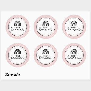 First haircut rainbows and polka dots milestone classic round sticker