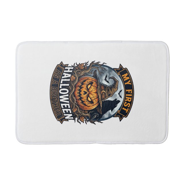 First Halloween As Brother Pumpkin Wolf Moon_1 Bath Mat (Front)