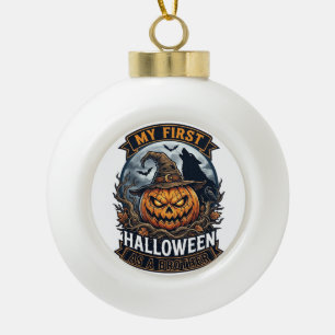 First Halloween As Brother Pumpkin Wolf Moon_1 Ceramic Ball Christmas Ornament