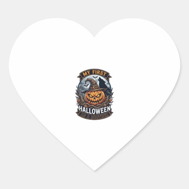 First Halloween As Brother Pumpkin Wolf Moon_1 Heart Sticker (Front)