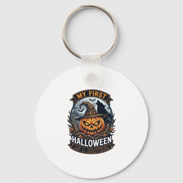 First Halloween As Brother Pumpkin Wolf Moon_1 Key Ring (Front)