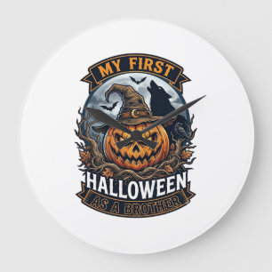 First Halloween As Brother Pumpkin Wolf Moon_1 Large Clock