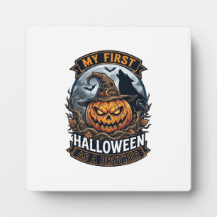 First Halloween As Brother Pumpkin Wolf Moon_1 Plaque