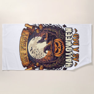 First Halloween As Dad Pumpkin Wolf Moon_1 Beach Towel