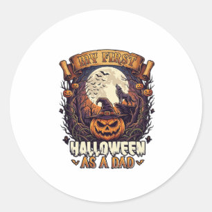 First Halloween As Dad Pumpkin Wolf Moon_1 Classic Round Sticker