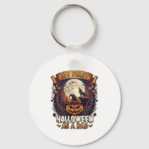 First Halloween As Dad Pumpkin Wolf Moon_1 Key Ring